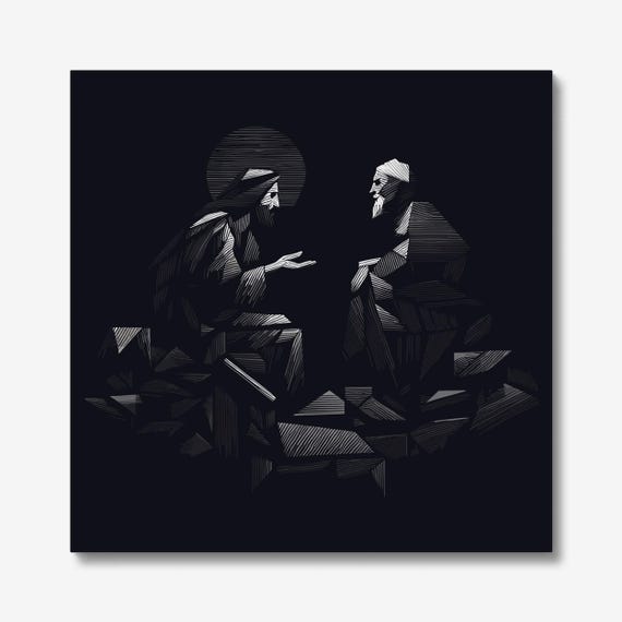Orthodox Icon Jesus Meets Nicodemus Wall Art | Biblical Christian Teaching Spiritual Decor
