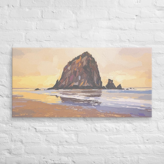 Haystack Rock Oregon Coastal Ocean-scape Canvas Print: Vivid Seascape Wall Art