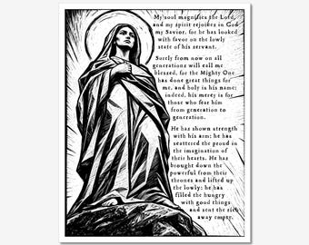 Magnificat Print, Mary's Song Luke 1, Hand Pulled Relief Print, Advent Christian Wall Art