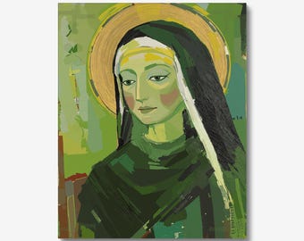 Brigid of Kildare Portrait: Irish Patron Saint Art, Catholic and Celtic Wall Decor
