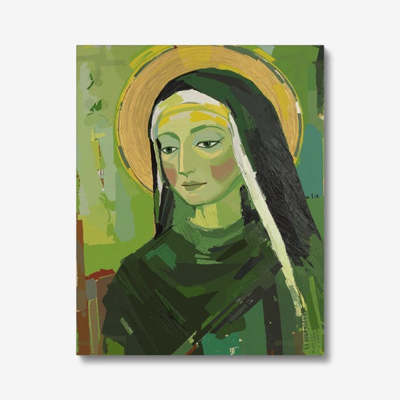 Brigid of Kildare Portrait: Irish Patron Saint Art, Catholic and Celtic Wall Decor