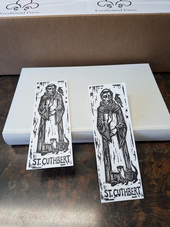 Saint Cuthbert Bookmark Set, Vintage Relief Print