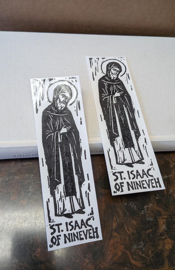 Saint Issac of Nineveh Bookmark Set | Relief Print on 1870s Galley Proofing Press