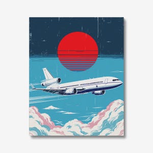 Vintage MD-11 & DC-10 Airliner Kunstdruck Retro Steampunk Sonnenuntergang Luftfahrt Poster für Reiseliebhaber Wanddekoration