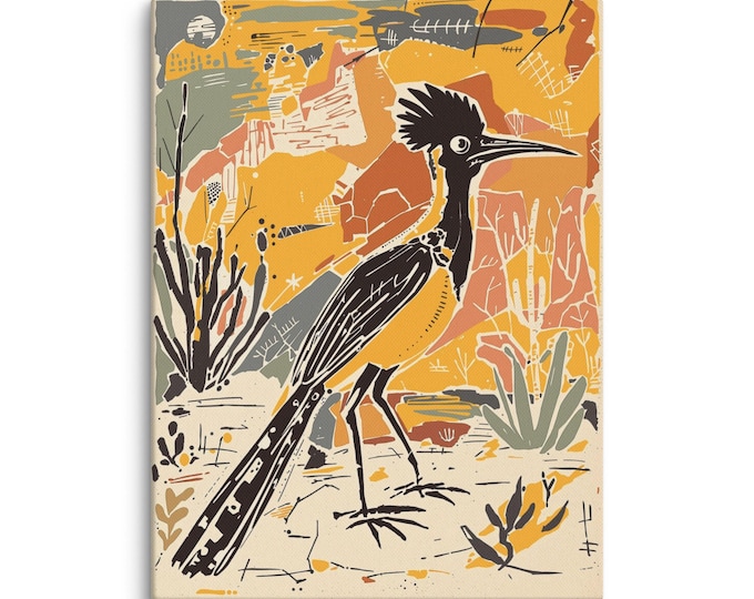 Featured listing image: Southwest Roadrunner Canvas Wall Art, New Mexico State Bird, Desert Wildlife Print