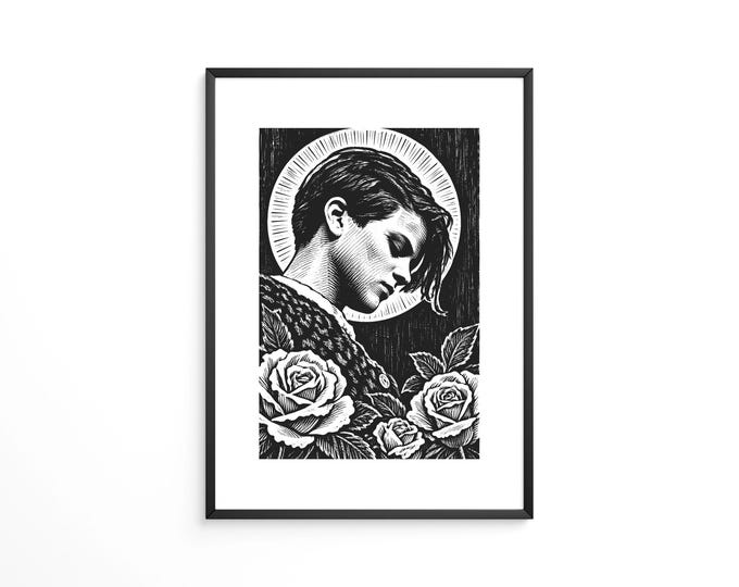 Featured listing image: Sophie Scholl Relief Print, Black and White Portrait, White Rose Resistance Art (8x12)