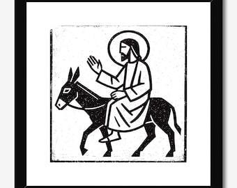 Jesus Riding into Jerusalem Relief Print | Holy Week Easter Christian Wall Art | Minimalist Decor