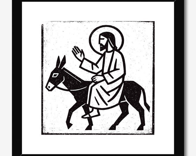 Featured listing image: Jesus Riding into Jerusalem Relief Print | Holy Week Easter Christian Wall Art | Minimalist Decor
