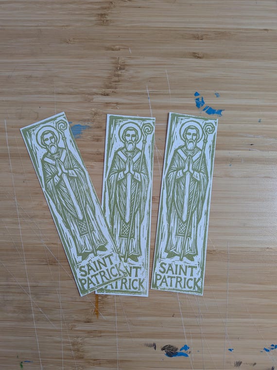 Saint Patrick of Ireland Bookmark Set, Relief Print on our 1870's Galley press