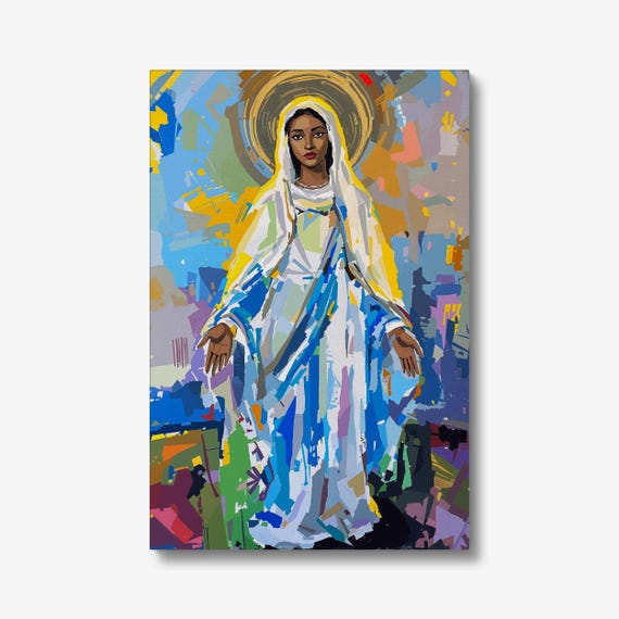 Our Lady of Good Health Portrait: Expressionist Mary of India Art, Southern Indian decor