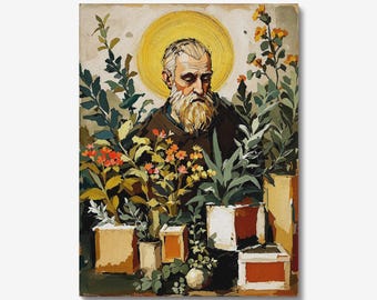 Garden Saint Canvas Print, St Fiacre Catholic Patron of Gardeners, 8 Sizes