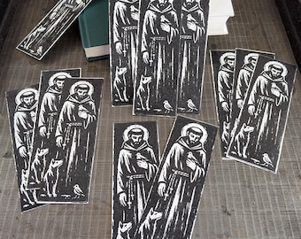 Saint Francis of Assisi Bookmark Set, Vintage Relief Print