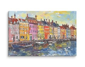 Copenhagen Nyhavn Canvas Print, Scandinavian Cityscape, Modern Nordic Decor