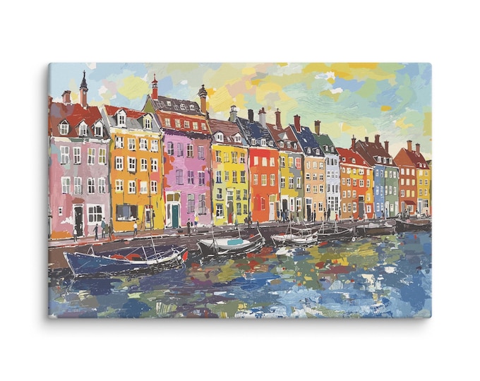 Featured listing image: Copenhagen Nyhavn Canvas Print, Scandinavian Cityscape, Modern Nordic Decor