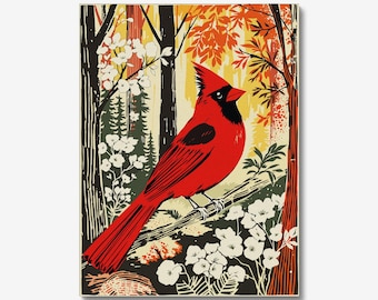 Cardinal Bird Art Print: North Carolina Wildlife Decor, Giclee Fine Paper or Canvas