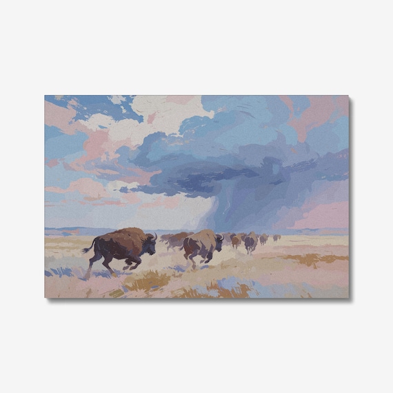 American Bison Storm Plains Expressionist Artwork, Wildlife Wall Art Print