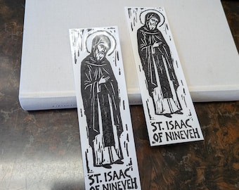 St. Issac of Nineveh Bookmark Black Relief Print Set | Christian Prayer Art| Patron Saint