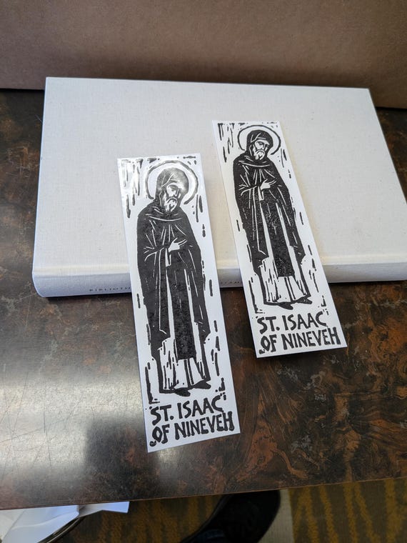 St. Issac of Nineveh Bookmark Black Relief Print Set | Christian Prayer Art| Patron Saint