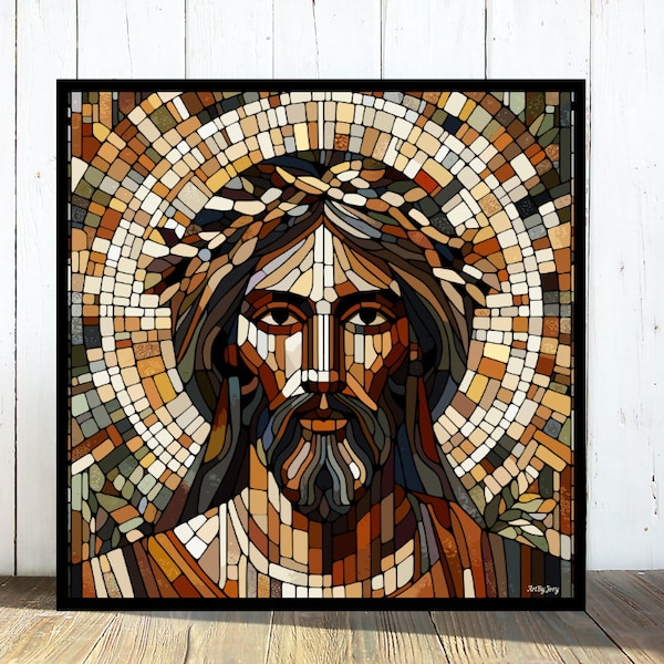 Mosaic Jesus Icon | Mosaic Style Jesus Art | Christian Mosaic Art | Jesus Portrait