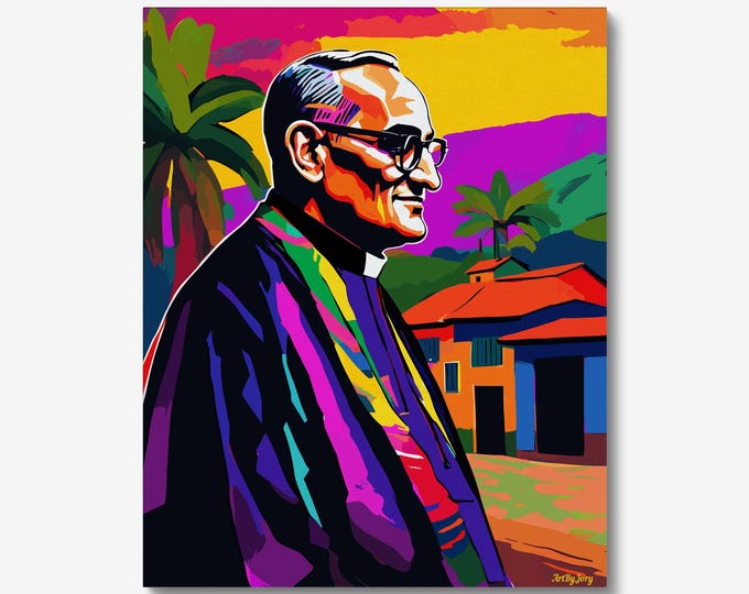 Featured listing image: El Salvador Art Print of Saint Oscar Romero, Giclee or Canvas, 9x12 to 30x40