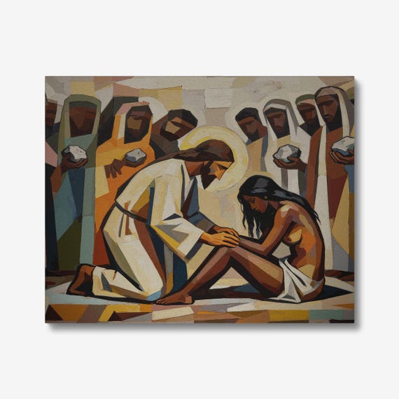 The Woman Saved From Stoning Jesus Story Art Print | Faith, Mercy, Biblical Wall Decor