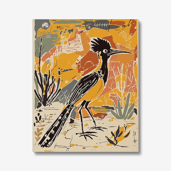 Roadrunner Wall Art Print - Stoic New Mexico State Bird, Southwest Desert Wildlife Expressionist Decor