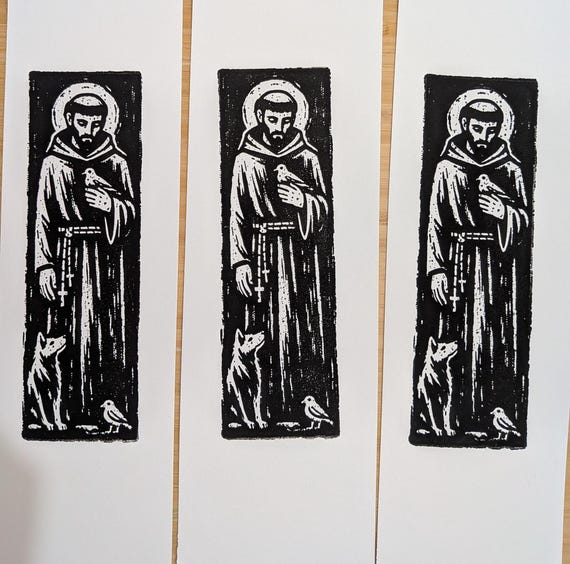 Saint Francis of Assisi Bookmark Set, Vintage Relief Print