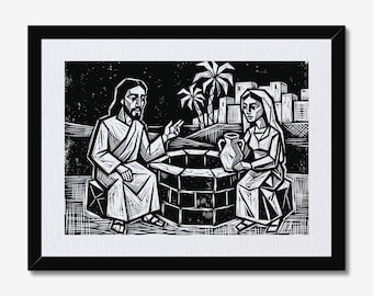Jesus Art Relief Print, Expressionist Bible Scene, 5x7 inches