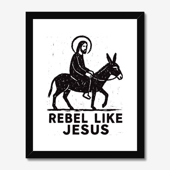 Rebel Like Jesus Art Print, Linocut Religious Home Decor