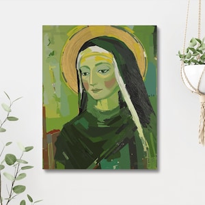 Brigid of Kildare Portrait: Irish Saint Art, Catholic Wall Decor