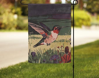 Hummingbird Garden Flag Print, 12x17 inch All-weather polyester Garden flag