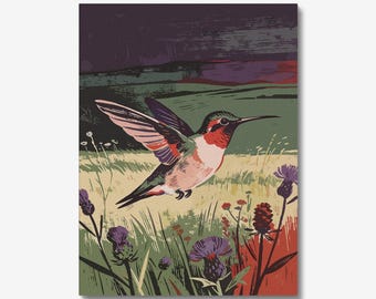 Hummingbird Wall Art Print - Nature Inspired Bird Artwork, Prairie & Bird Lover Gift