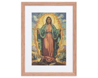Our Lady of Guadalupe Art Print – Expressionist Indigenous Aztec Folk Decor