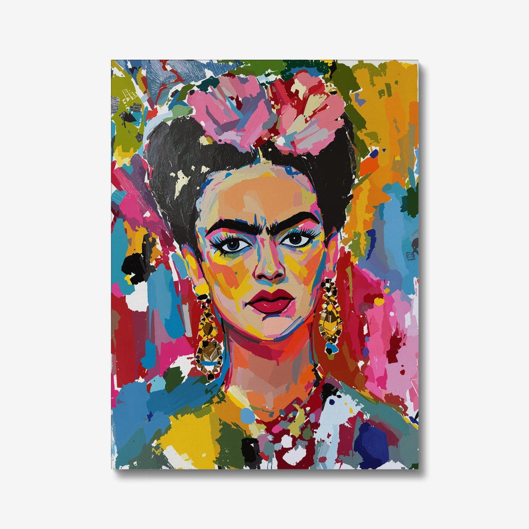 Vibrant Frida Kahlo Portrait Expressionist Mexican Artist Icon