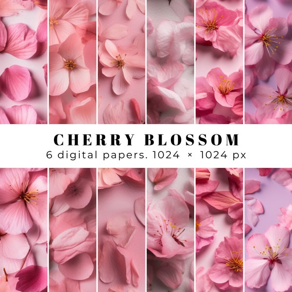 Cherry Blossom Petals Pattern Seamless Paper Collage Scrapbook Sakura Origami Design Dreamy Pink Instant Download Wedding Invitation Card