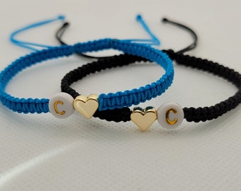 LETTER BRACELETS, COUPLES Bracelet Set, His And Her Bracelet, Personalized Matching Heart Delicate  Initial Bracelet Set for Men & Women