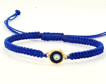 Blauwe macramé-armband met boze oog: verstelbare beschermingssieraden