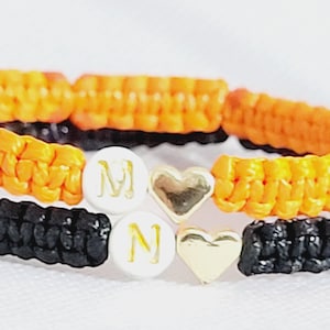 PAREJAS INİTİAL Pulseras con corazón de oro / Pulseras de socios a juego personalizadas / Regalo de pulsera personalizado / Regalo para bf gf