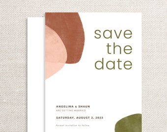 Save the Date Wedding Invitation Template Set, Modern Earthy Boho fully editable in CANVA. INSTANT Download