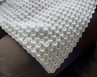 White Baby Blanket. Christening Baptismal Shawl