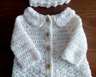 Crochet Baby Girl Cardigan and hat set 0-3 months