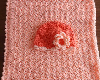 Handmade Newborn Baby Girl Gift Set Blanket and Hat