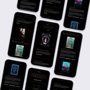 May include: A collection of book covers with a dark background and gold accents. The covers feature illustrations of fantasy scenes and the titles "Sorcerer's Legacy", "Old Castle Mystery", "Wonderland", "The Phoenix Prophecy", and "Alchemy".