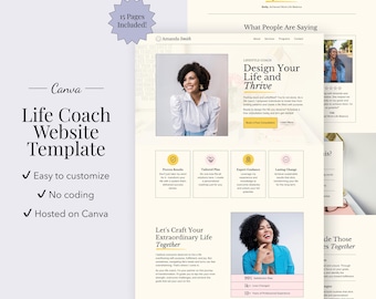 Plantilla de sitio web para coach de vida, plantilla de sitio web femenino de Canva, plantilla de página de destino, plantilla de sitio web para pequeñas empresas, sitio web para coach