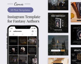 50 plantillas de Instagram para autores de fantasía, marketing para autores de fantasía, plantilla de Canva para Instagram, plantilla para redes sociales de autores