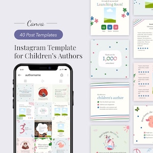 40 szablonów na Instagram dla autorów książek dla dzieci, szablon Bookstagram, szablon Instagram Canva, szablony mediów społecznościowych dla autorów dzieci, Booktok