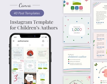 40 plantillas de Instagram para autores de libros infantiles, plantillas de Bookstagram, plantillas de Instagram Canva, plantillas de redes sociales para autores infantiles, Booktok