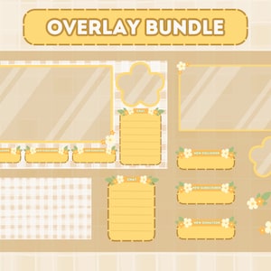 Stream Overlay Bundle for Twitch, Cute Yellow Flower Theme Overlay, Soft Lofi Overlay, Cute Yellow Aesthetic, Kawaii Twitch Overlay Package