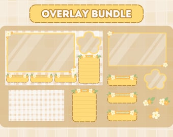 Stream Overlay Bundle for Twitch, Cute Yellow Flower Theme Overlay, Soft Lofi Overlay, Cute Yellow Aesthetic, Kawaii Twitch Overlay Package