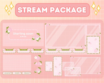 Animated Stream Overlay Package for Twitch, Cute Lofi Theme Overlay, Cute Light Pink Strawberry Theme Overlay, Cute Pink Aesthetic, Vtuber